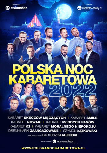 Plakat reklamujący Polską Noc Kabaretowa 2022.