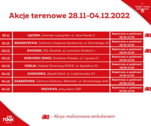 Read more about the article Oddaj krew – uratuj życie – Harmonogram  28.XI-4.XII