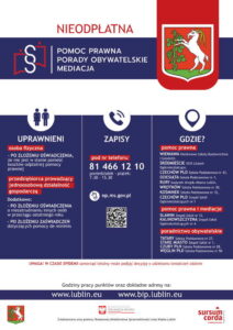 Read more about the article Nieodpłatna pomoc prawna, poradnictwo obywatelskie i mediacje na terenie Lublina