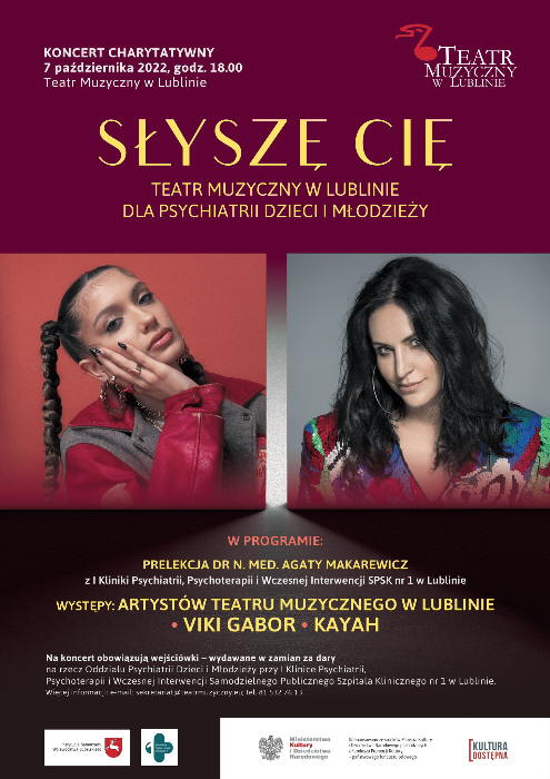 Plakat reklamujący koncert charytatywny dla dzieci i młodzieży mających problemy psychiatryczne.
