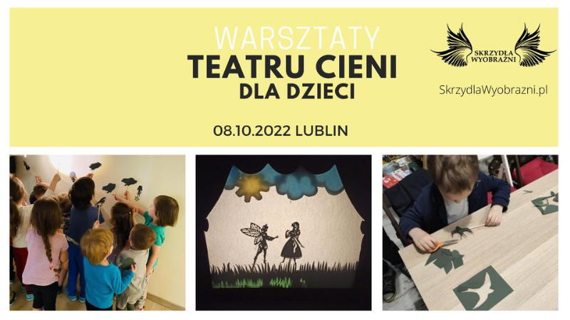 Plakat reklamujący warsztaty teatru cieni.