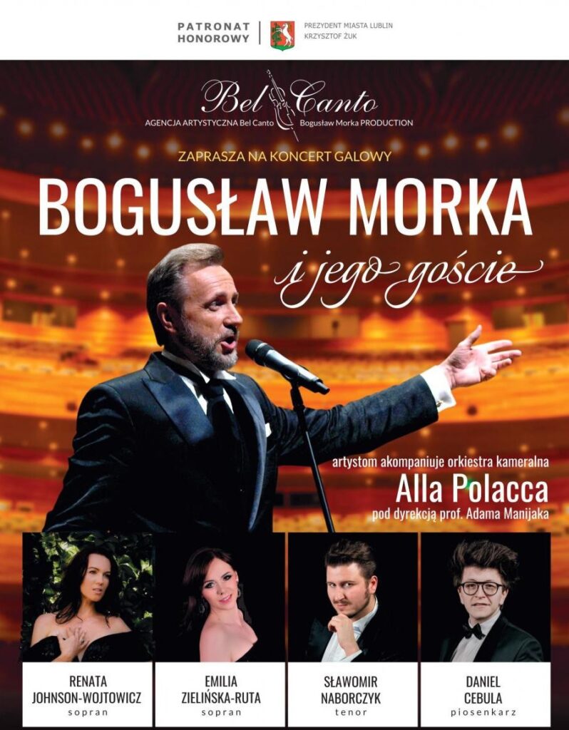 Plakat reklamujący występ Bogusława Morki i jego gości.