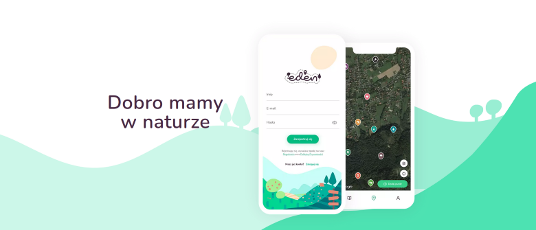 Grafika w kolorach biało-zielono-czarnym, ilustrująca możliwość ściągnięcia aplikacji na telefon komórkowy.