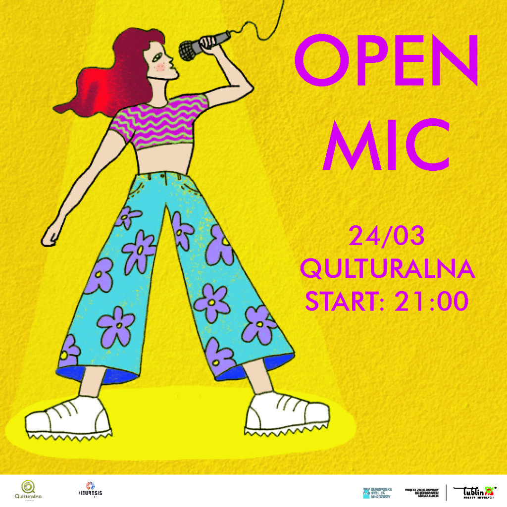 Plakat reklamujący wydarzenie o nazwie Open mic.