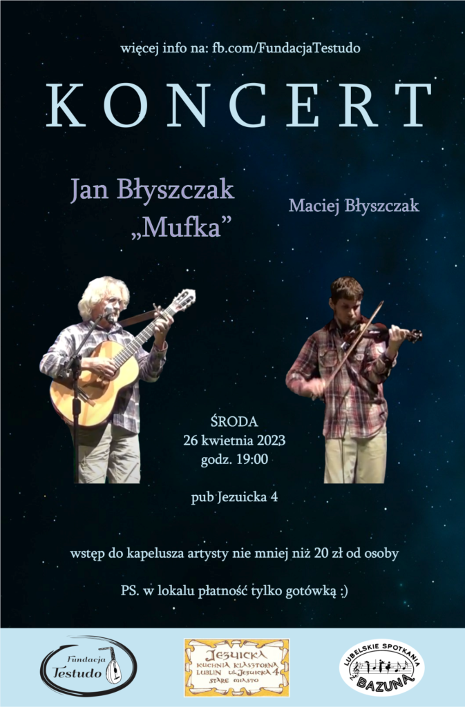 Plakat reklamujący występ muzyczny Jana Błyszczaka "Mufki".