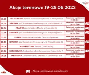 Read more about the article Harmonogram najbliższych terenowych akcji poboru krwi 19-25.VI.