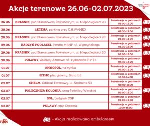 Read more about the article Zaproszenie na terenowe akcje poboru krwi 26.VI. – 2.VII.