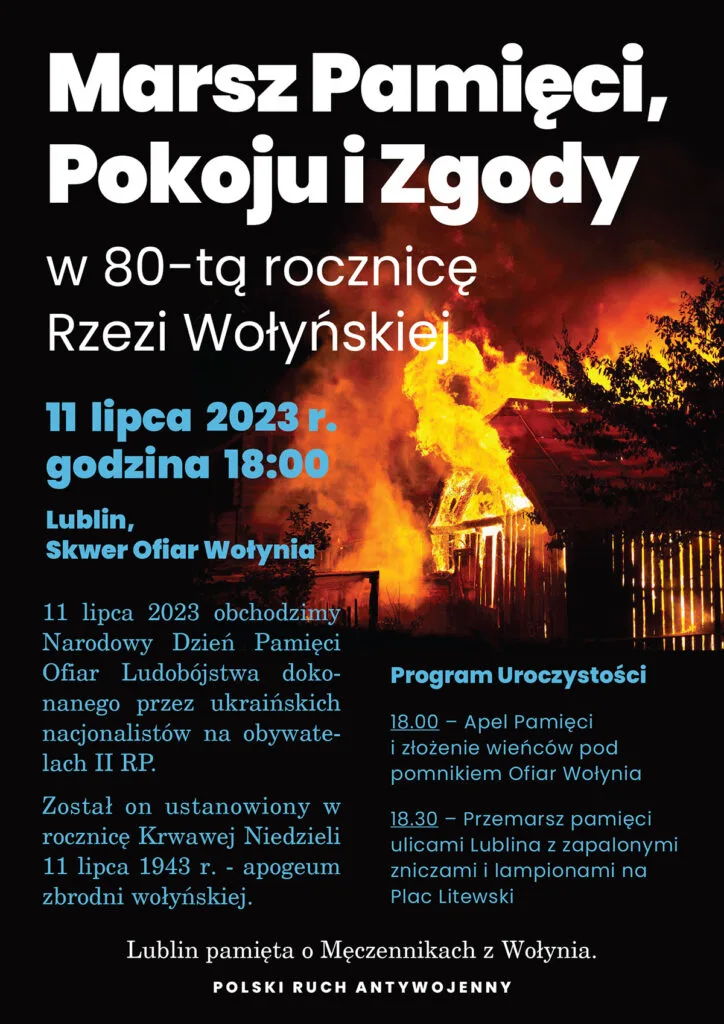 Plakat promujący Marsz Pamięci, Pokoju i Zgody w 80-tą rocznicę Rzezi Wołyńskiej.