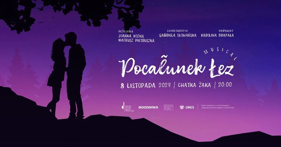 Plakat promujący musical pt. ,,Pocałunek łez
