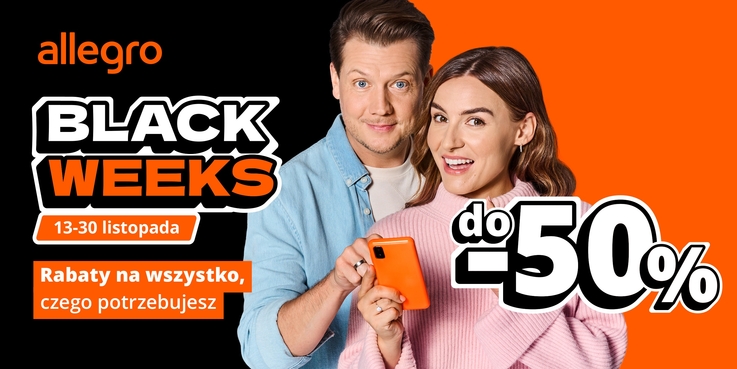 Plakat promujący Black Week na platformie zakupowej Allegro.