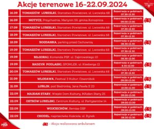 Read more about the article Harmonogram najbliższych terenowych akcji poboru krwi 16-22.IX.