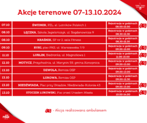 Read more about the article Zaproszenie na terenowe akcje poboru krwi – 7-13.X.