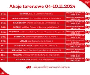 Read more about the article Zaproszenie na terenowe akcje poboru krwi 4-10.X