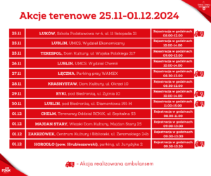 Read more about the article Zaproszenie na terenowe akcje poboru krwi 25.XI-1-XII.