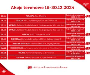 Read more about the article Zaproszenie na terenowe akcje poboru krwi 16-30.XII.
