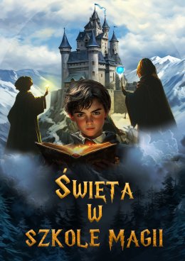 Plakat promujący immersyjny spektakl dla dzieci pt. Święta w Szkole Magii.
