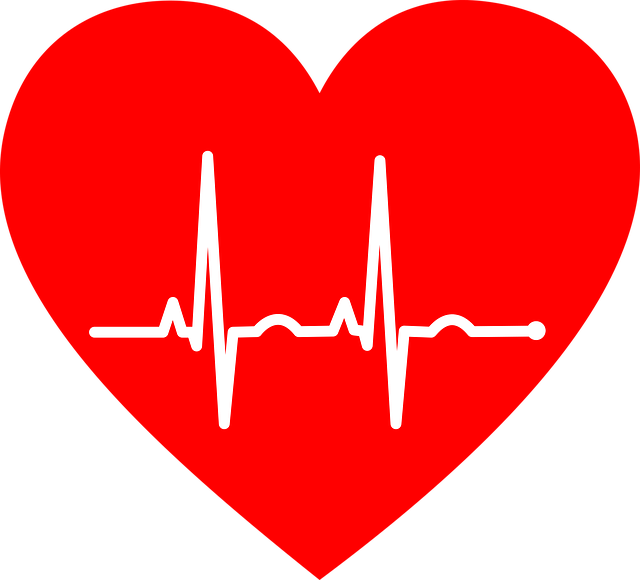 Grafika przedstawiająca zapis EKG w środku czerwonego serca.