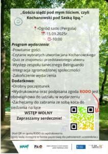 Read more about the article „Gościu siądź pod mym liściem, czyli Kochanowski pod Saską lipą” — Ogród Saski 15.IX.