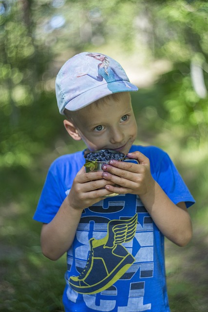 Zdjęcie chłopca z garnuszkiem jagód
