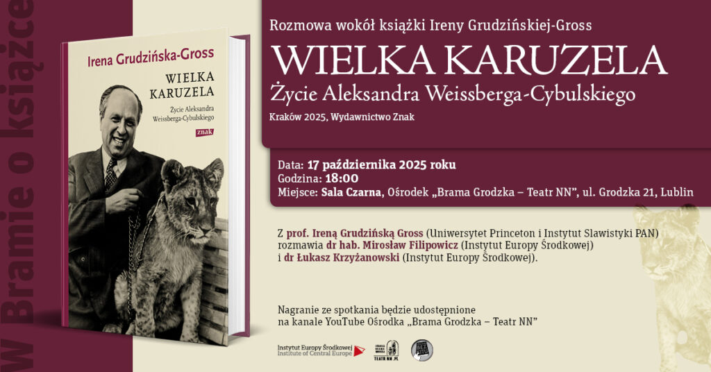 Plakat promujący spotkanie z prof. Ireną Grudzińską-Gross w cyklu „W Bramie o książce”