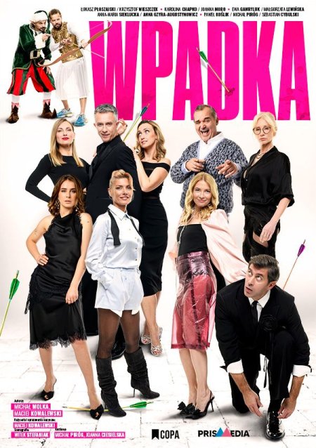 Plakat promujący spektakl komediowy pt.