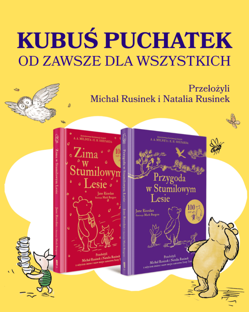 Okładki książek o przygodach Kubusia Puchatka.